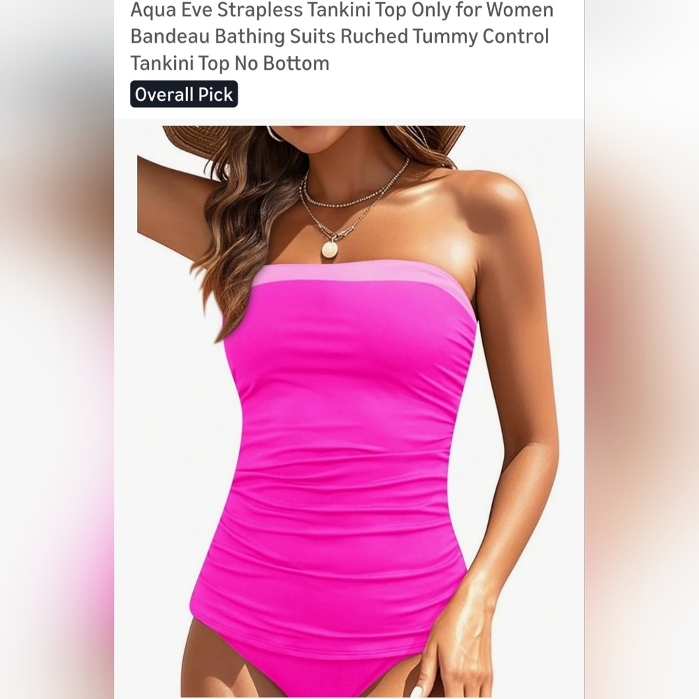 Strapless Bandeau Tankini Top in Bright Pink. B-14